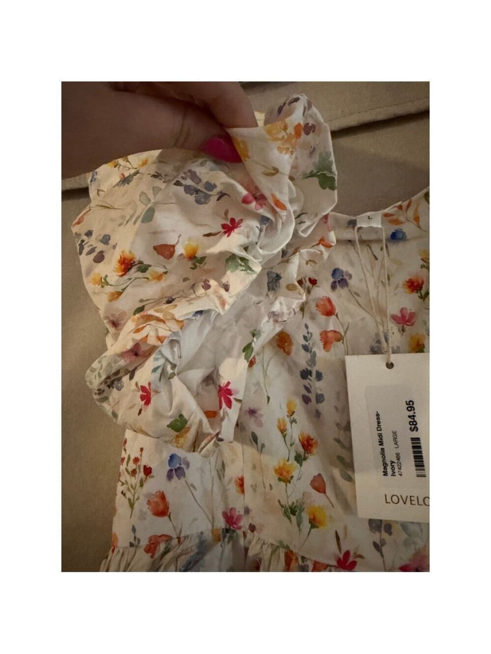 Lovelo Floral Ruffle Mini Dress - Creamy Botanical Print - Puffy Sleeves - NWT - - Picture 8 of 8